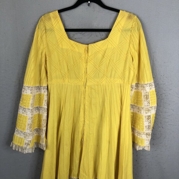 Vintage 1970s Boho Hippy Mexican Wedding Dress Tachi Castillo 14 Yellow Maxi - Picture 16 of 16
